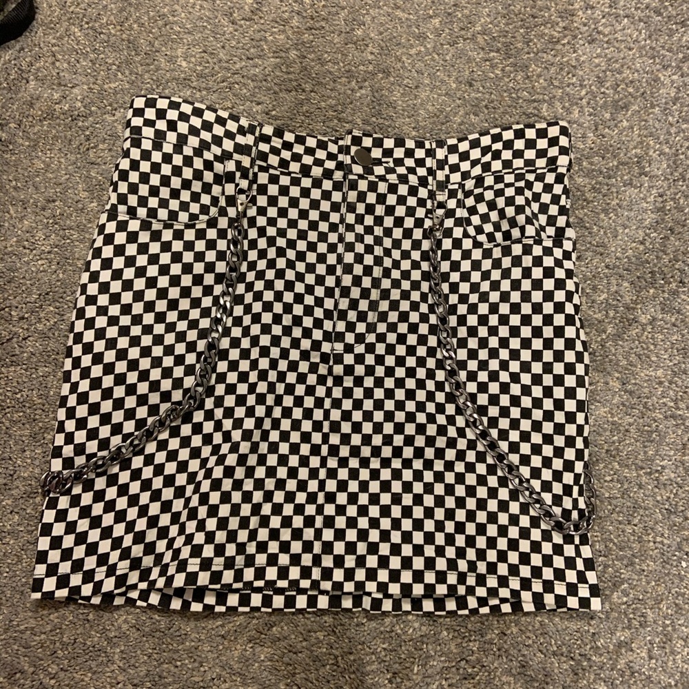 Checkered Print Race Day Skirt with Chains